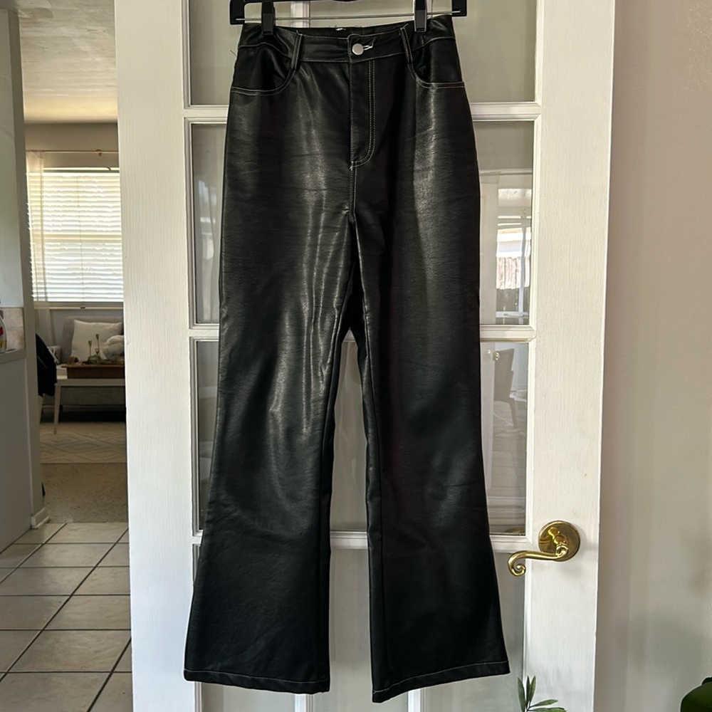 Le Lis Black Faux Leather Wide Leg High Waisted Pants Small